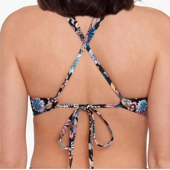 NWT Salt + Cove Juniors' in Full Bloom Strappy Bikini Top Floral Black Size S - Picture 3 of 12